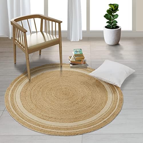 7ft Reversible Braided Jute Cotton Round Rug