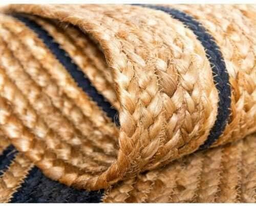 2ft Beige Black Line Braided Jute Round Rug