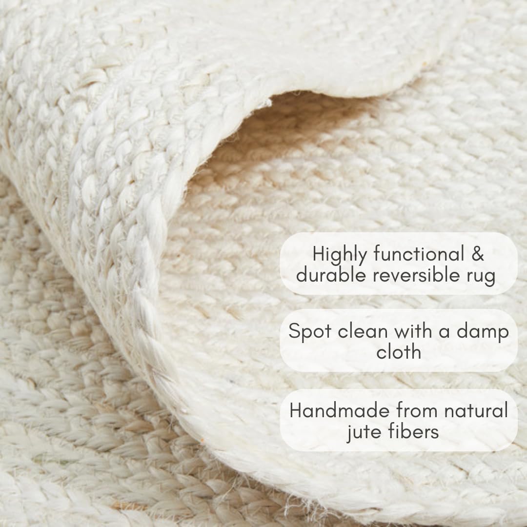 6ft Off-White Reversible Braided Jute Round Rug
