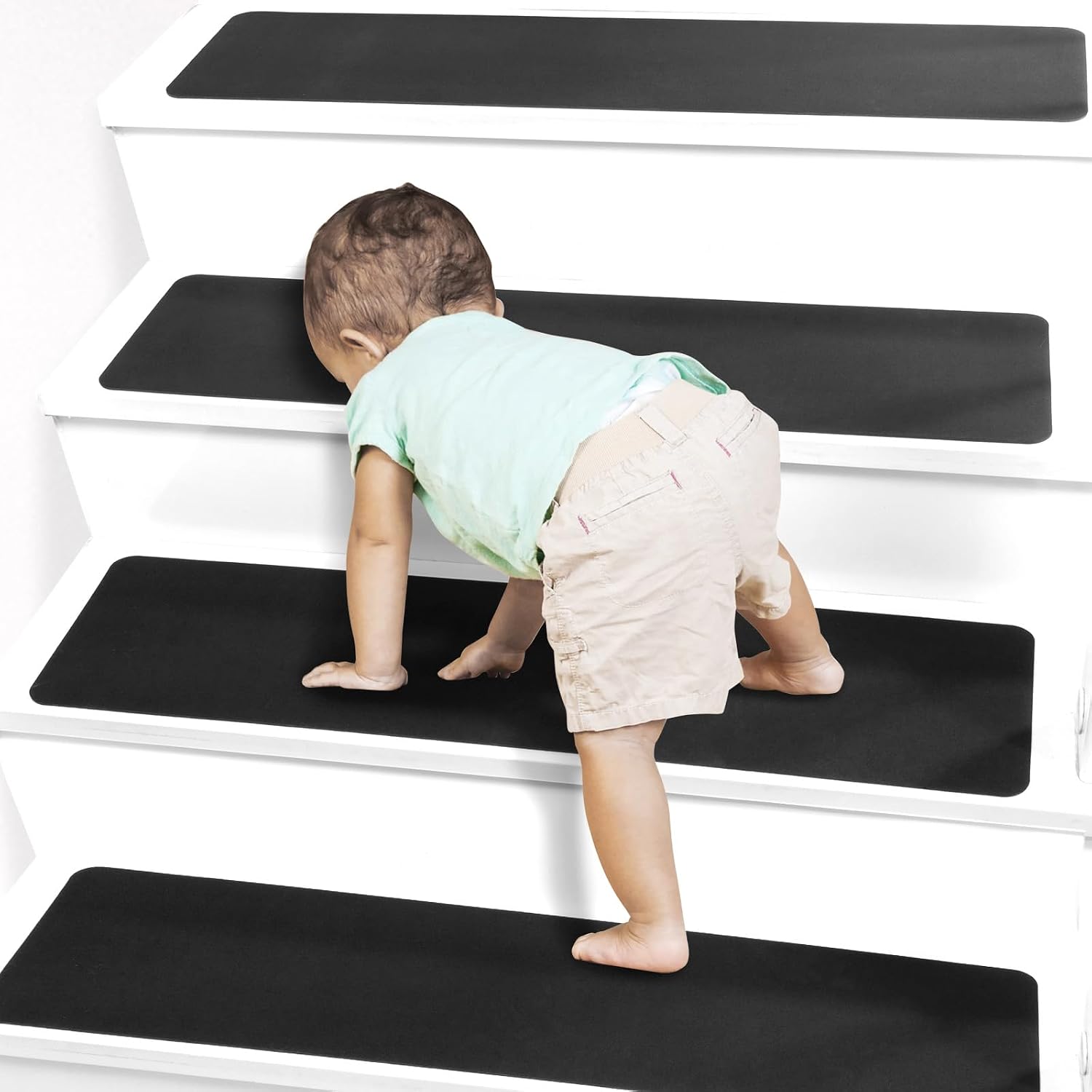 15pc Black Rubber Backed Stair Treads 30x8 Inch