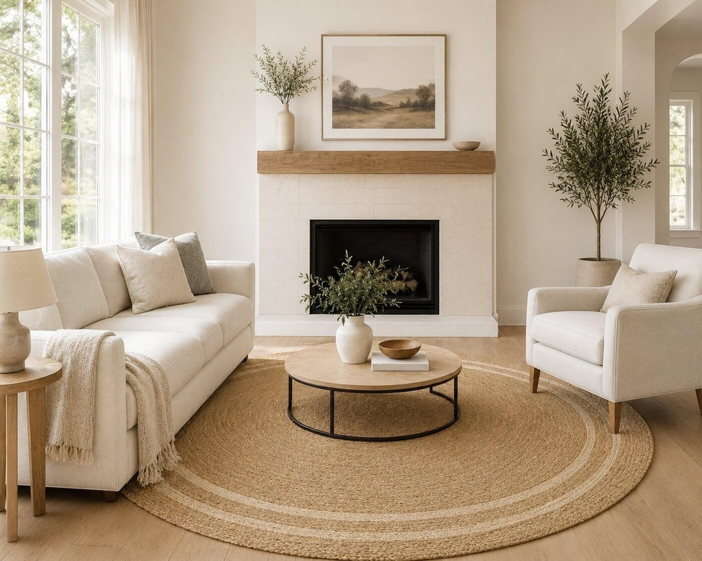 7ft Reversible Braided Jute Cotton Round Rug