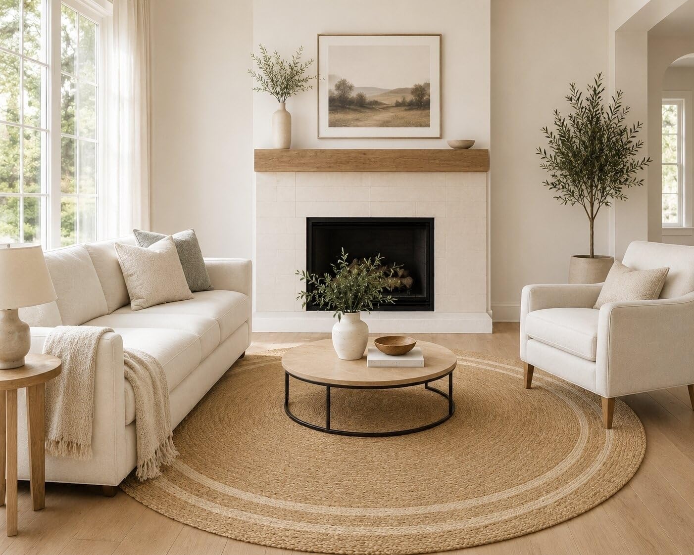 7ft Reversible Braided Jute Cotton Round Rug