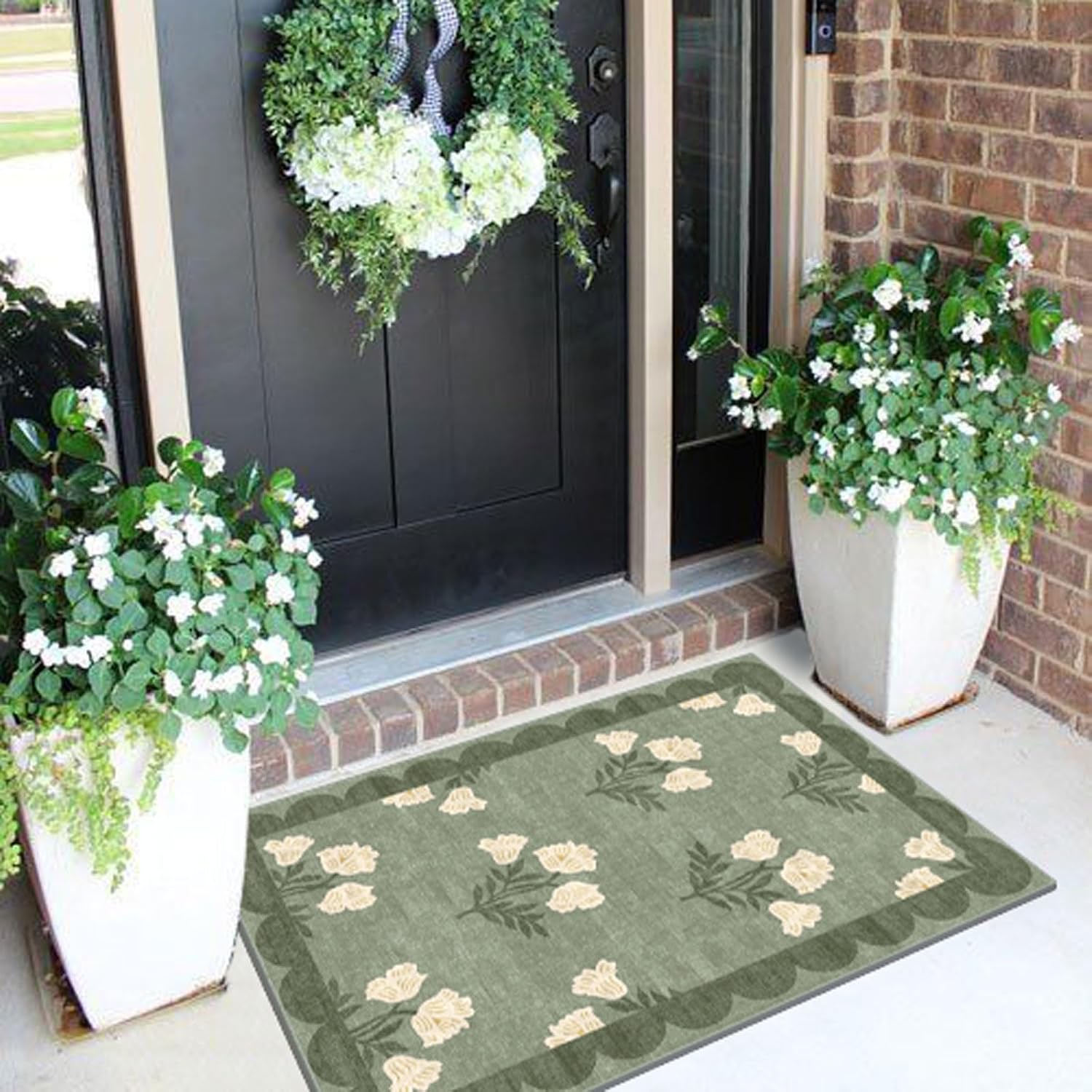 Sage Green Floral Front Door Mat