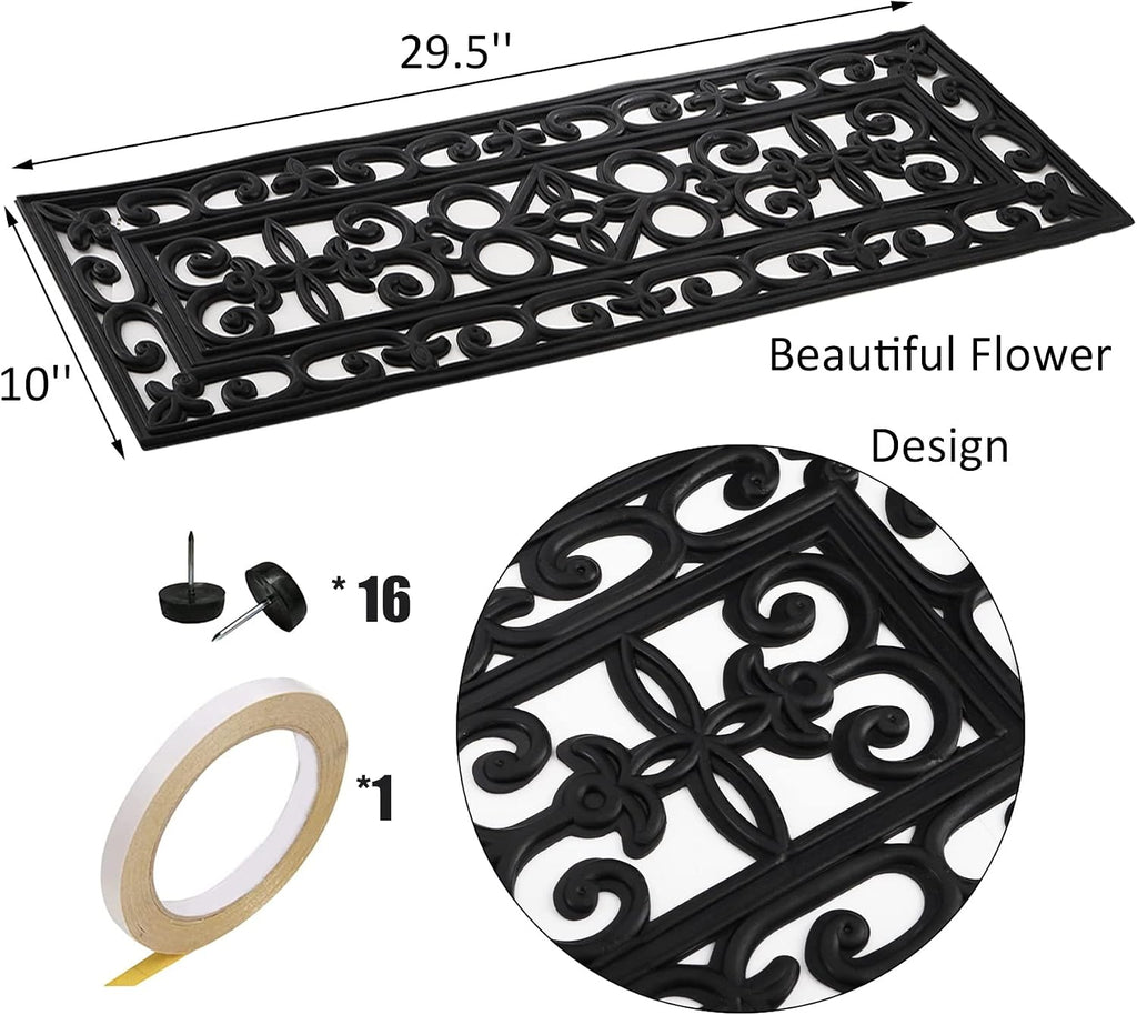 4pc Scroll Black Rubber Stair Treads