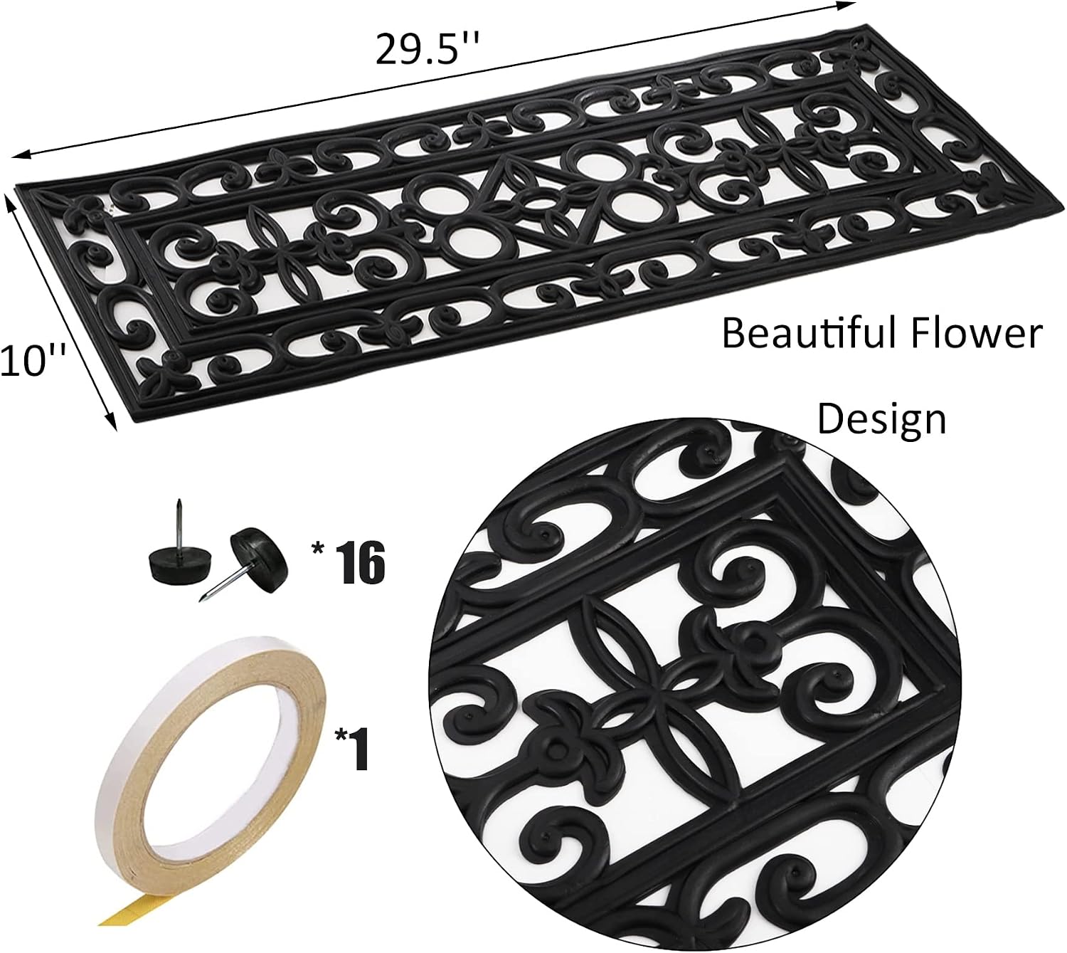 4pc Scroll Black Rubber Stair Treads