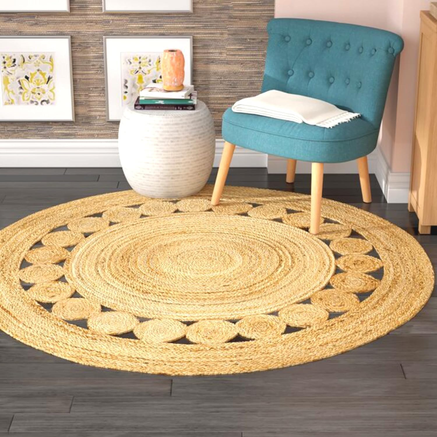 3ft Dot Braided Reversible Jute Round Rug