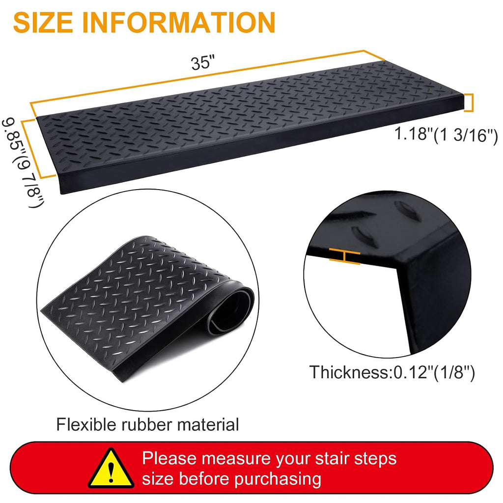 3pc Black Spurtar Rubber Stair Treads