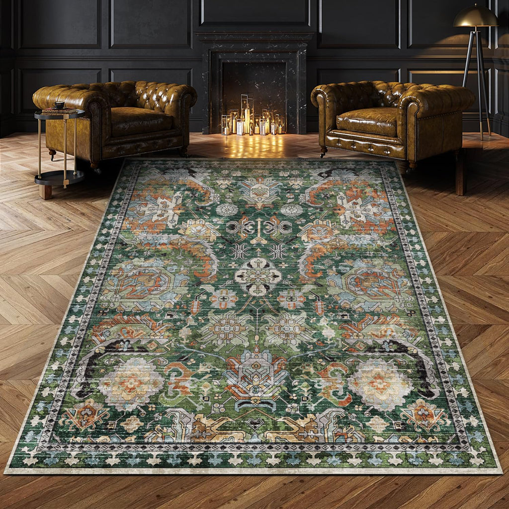 Green Vintage Tribal Washable Rug