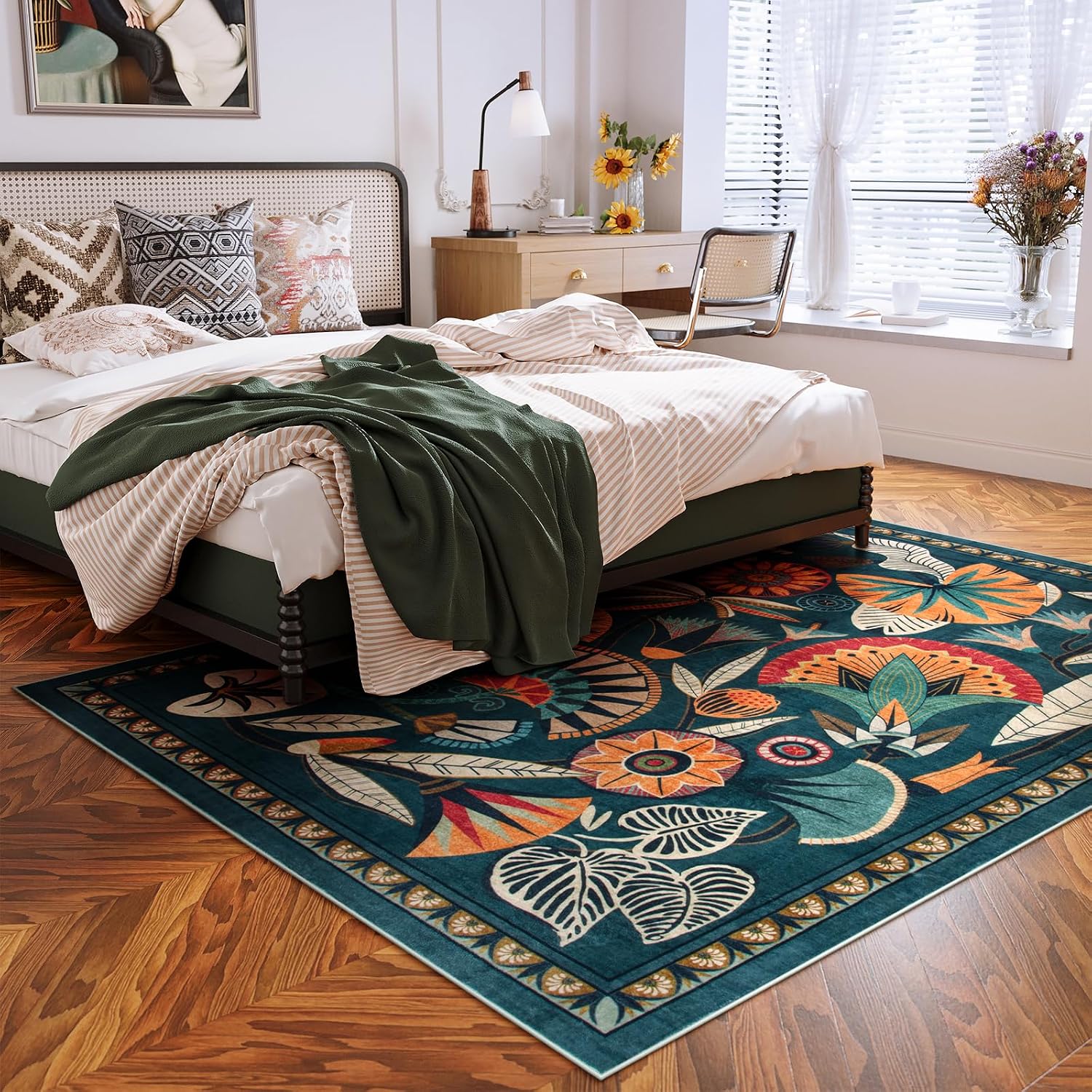 Zealude Boho Green Area Rug