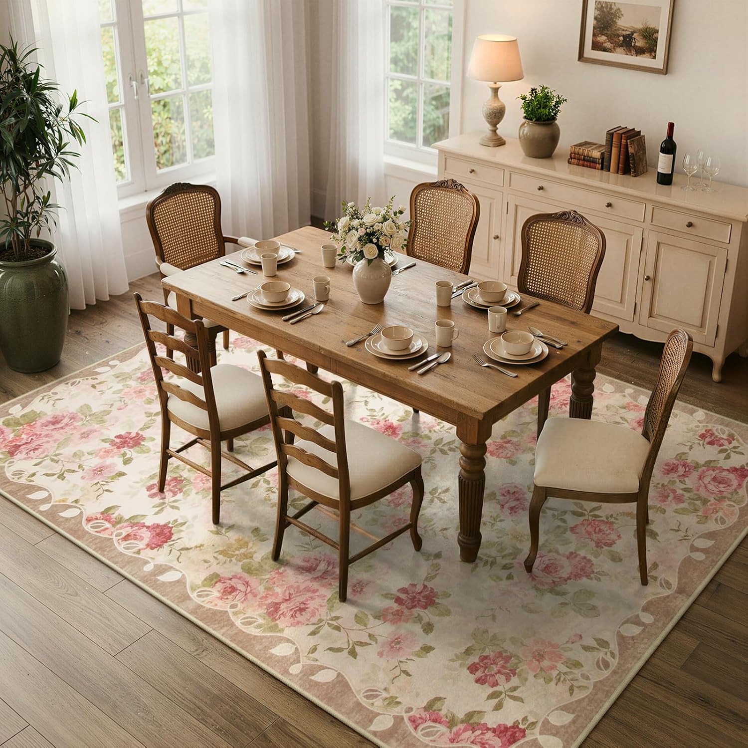 Lahome Floral Beige Area Rug