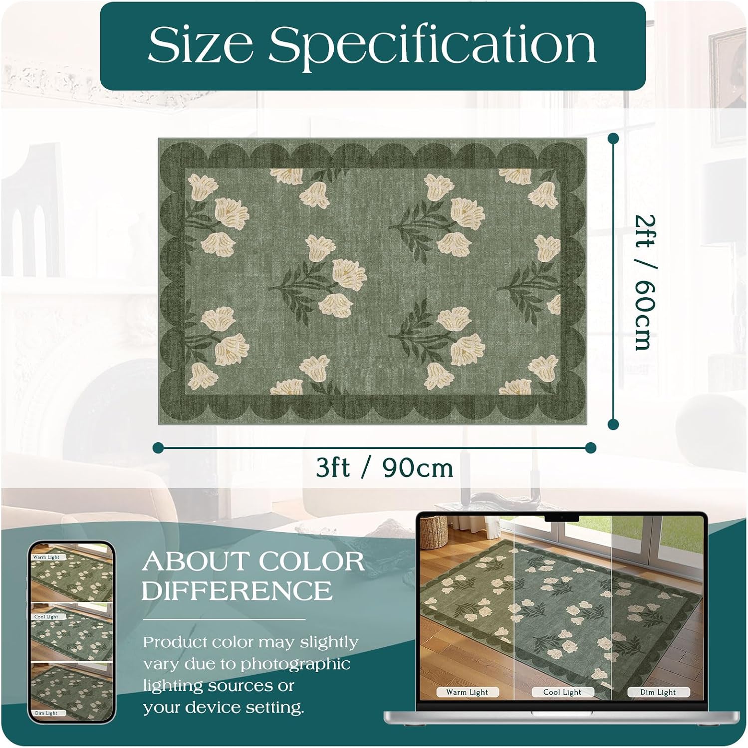 Sage Green Floral Front Door Mat