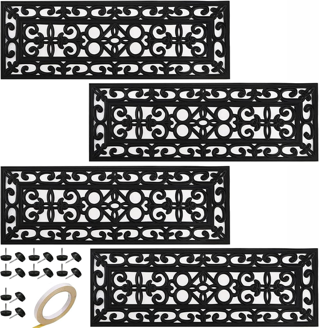 4pc Scroll Black Rubber Stair Treads