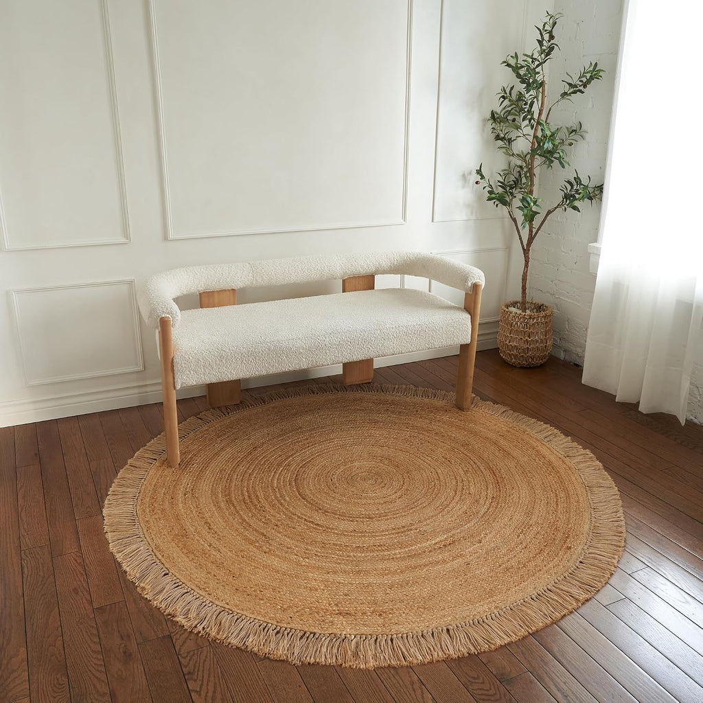 5ft Hand Woven Braided Jute Round Rug