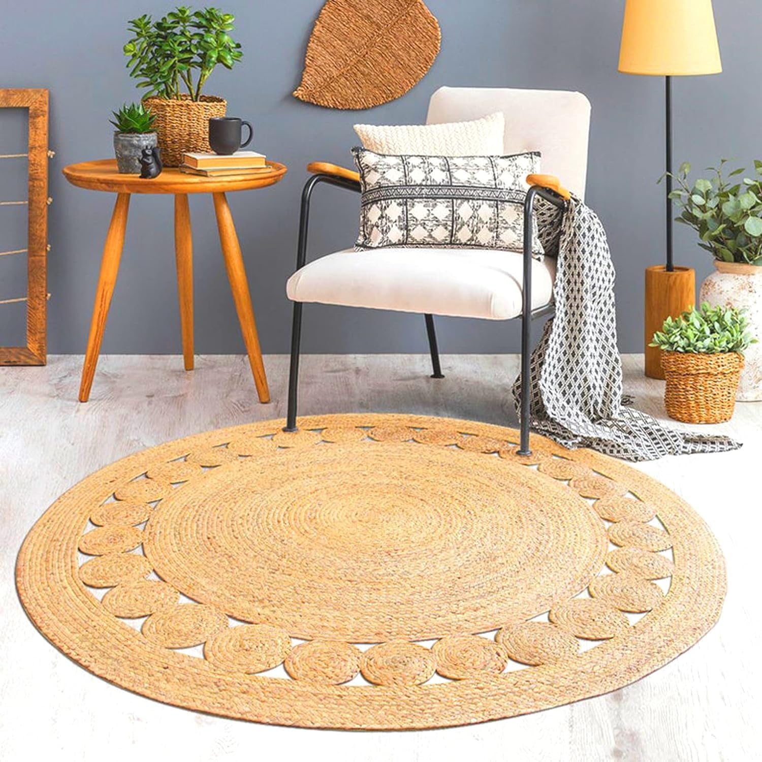 3ft Dot Braided Reversible Jute Round Rug