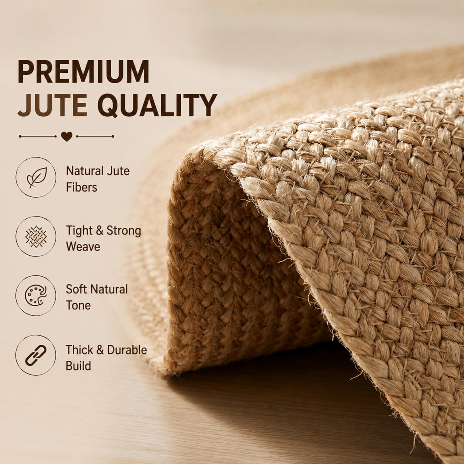 4ft Natural Braided Jute Round Rug