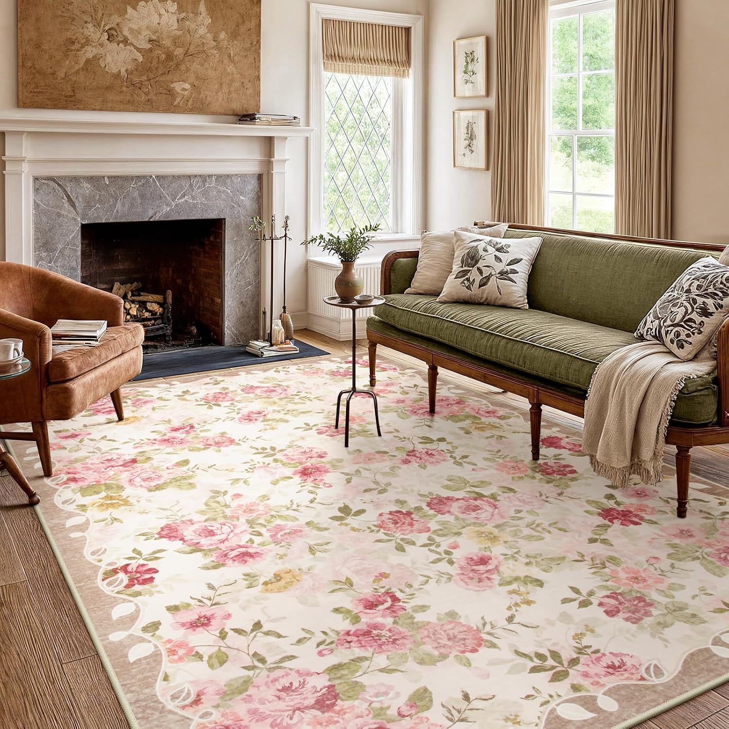 Lahome Floral Beige Area Rug