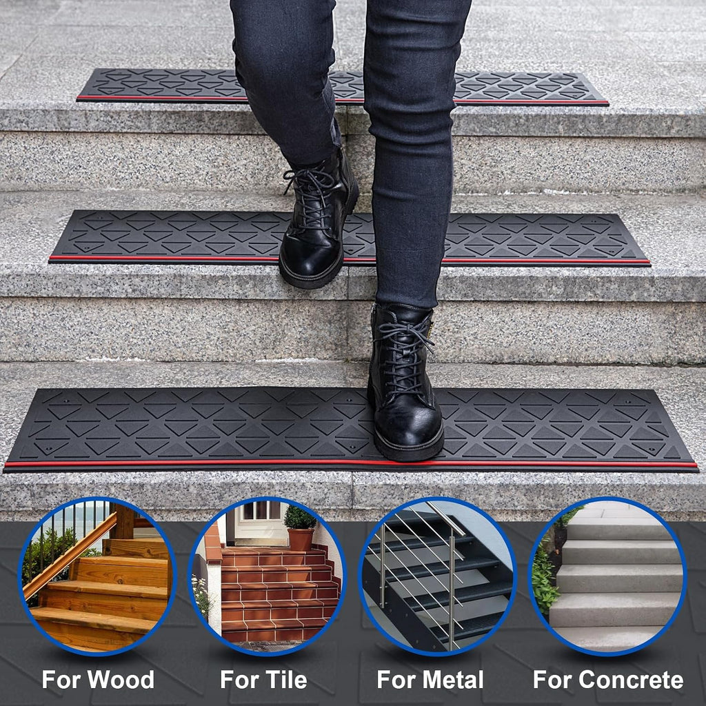 3pc Non-Slip Rubber Stair Treads 35x10 Inch