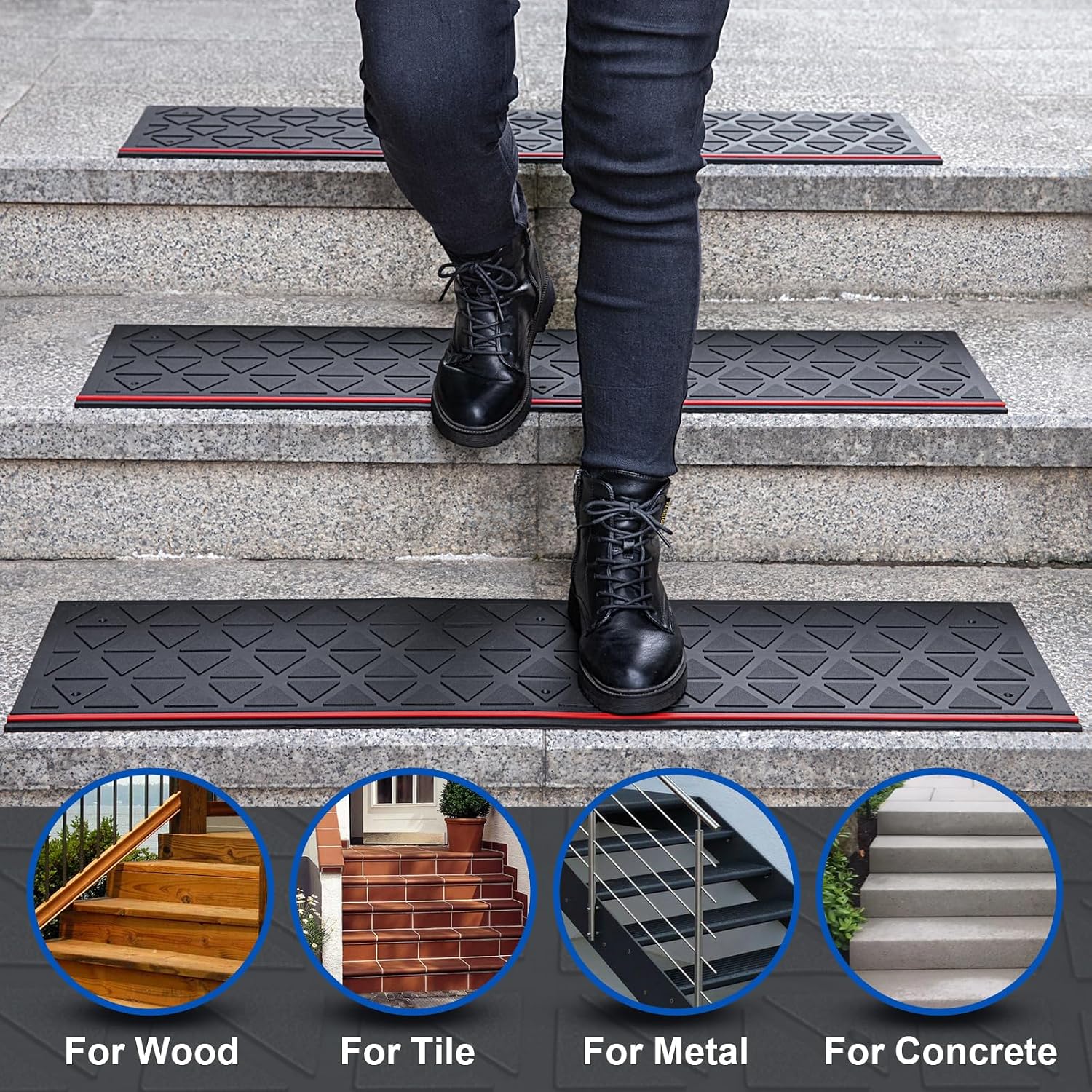 3pc Non-Slip Rubber Stair Treads 35x10 Inch