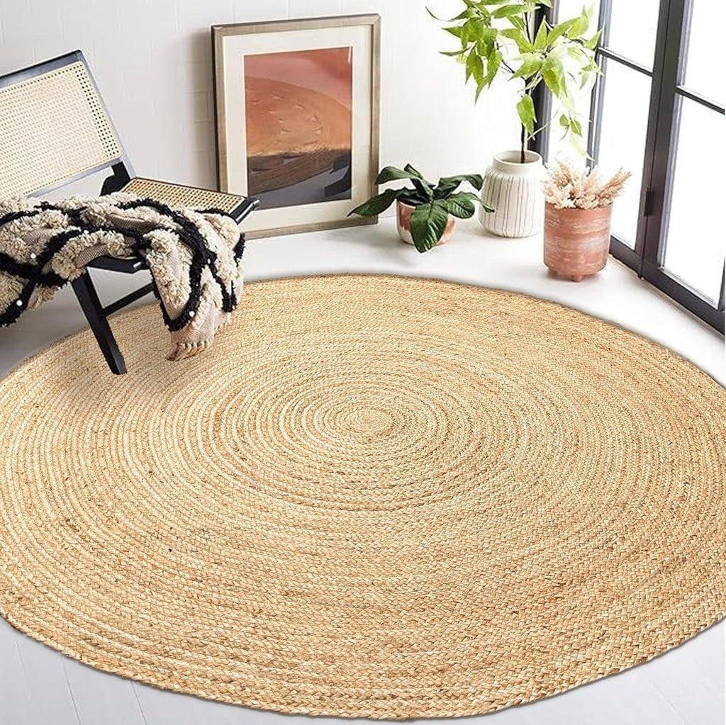 6ft Reversible Braided Natural Jute Round Rug