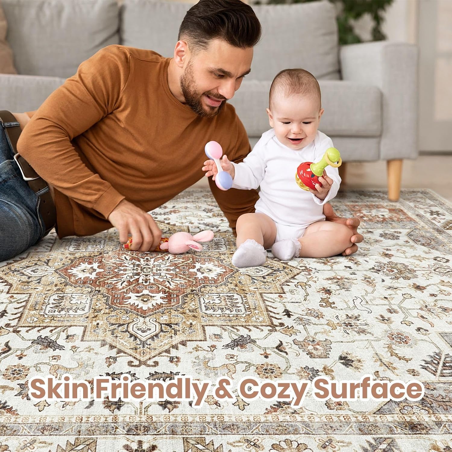 Golden Taupe Vintage Oriental Area Rug