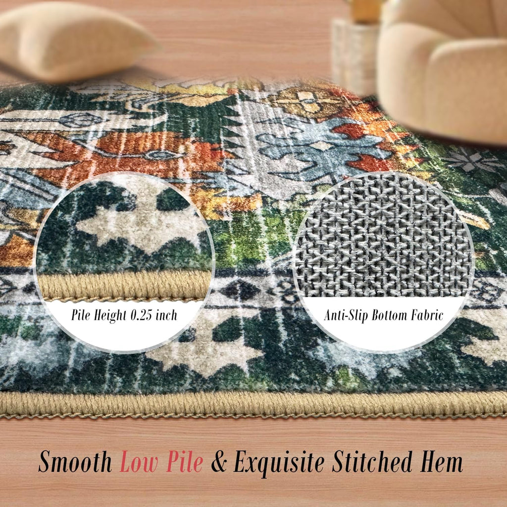 Green Vintage Tribal Washable Rug