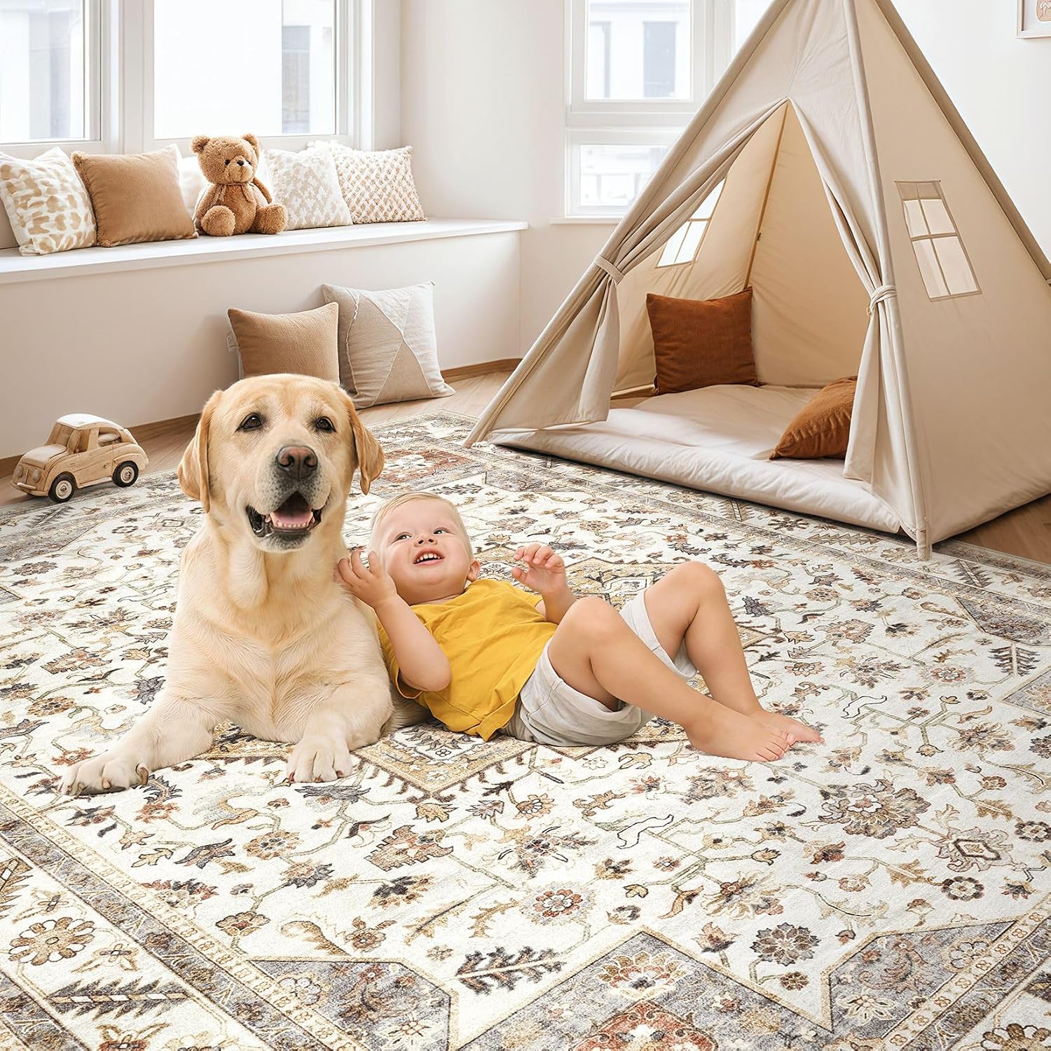 Golden Taupe Vintage Oriental Area Rug