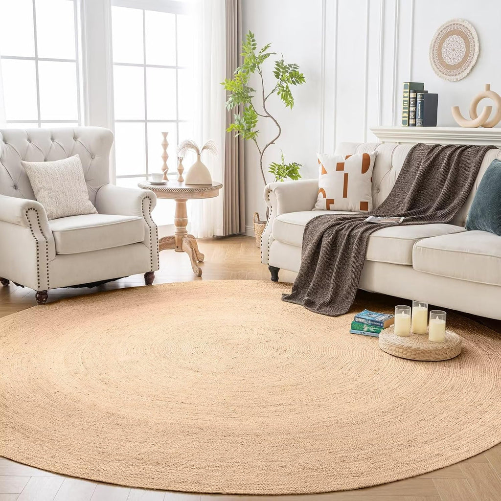 9ft Chunky Braided Natural Jute Round Rug