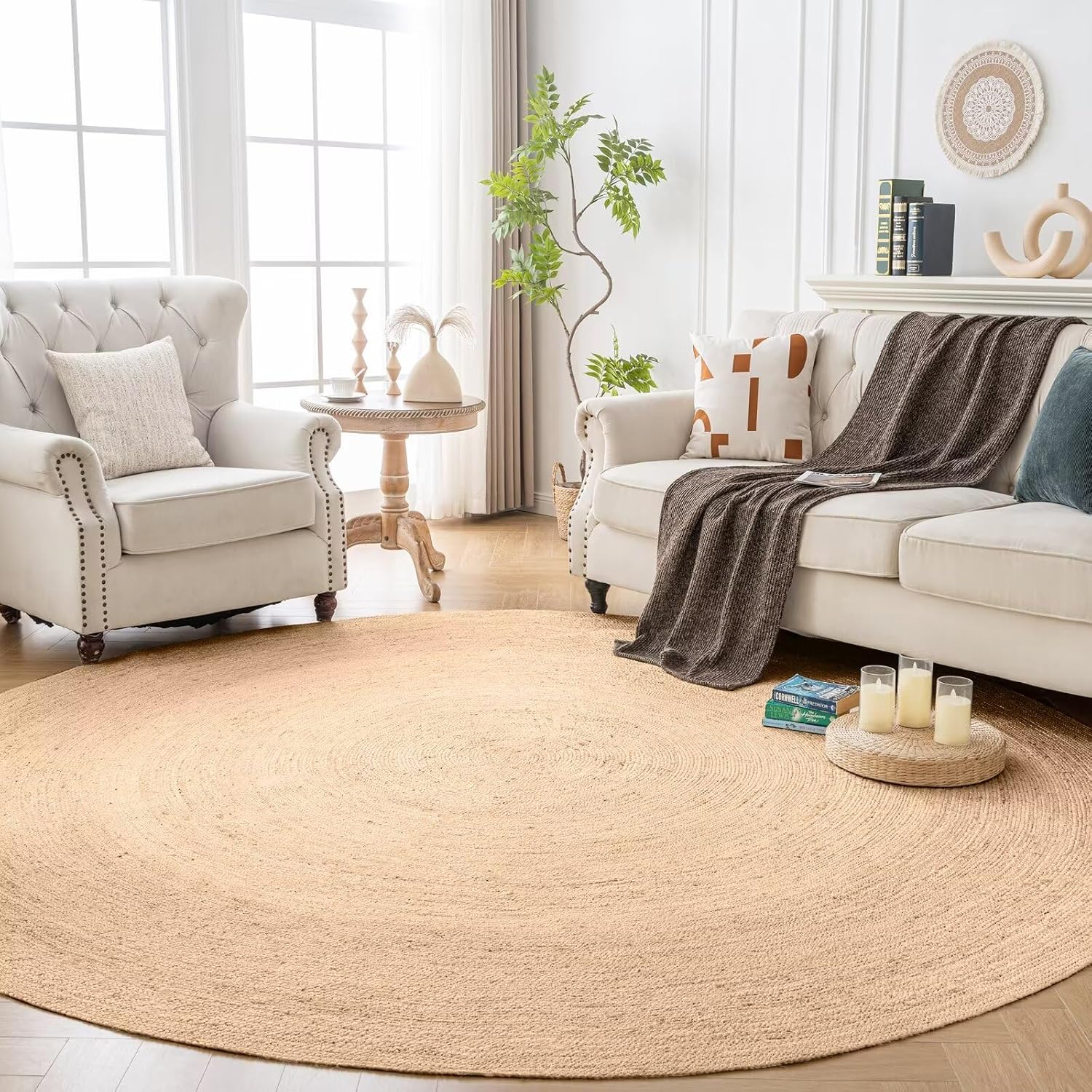 9ft Chunky Braided Natural Jute Round Rug