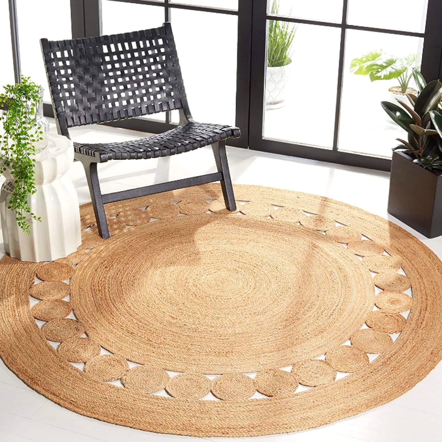 3ft Dot Braided Reversible Jute Round Rug