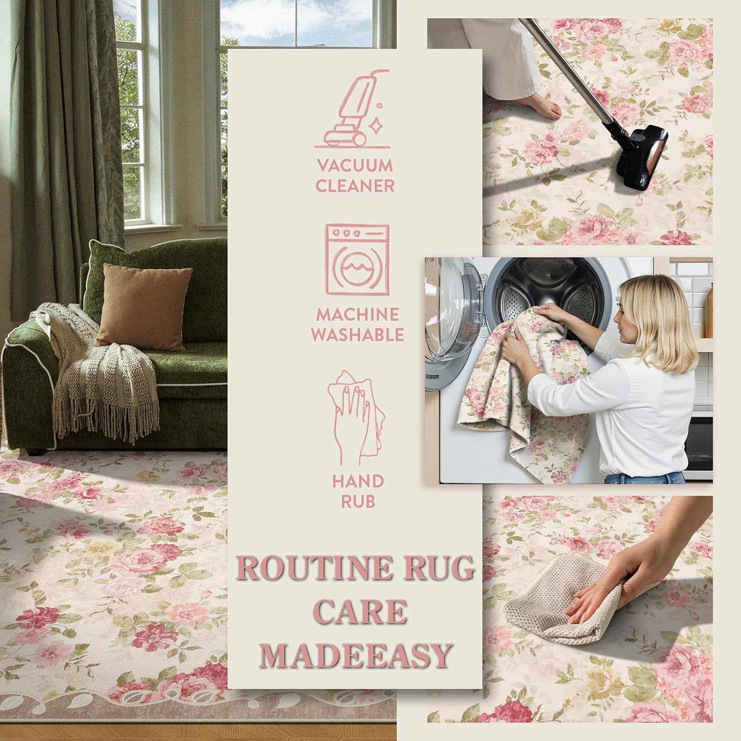 Lahome Floral Beige Area Rug
