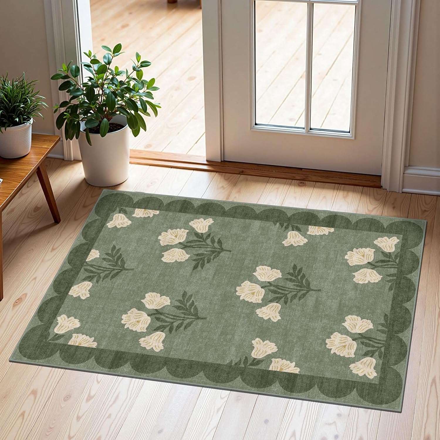 Sage Green Floral Front Door Mat