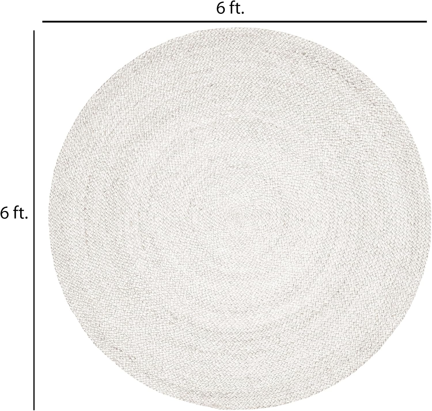 6ft Off-White Reversible Braided Jute Round Rug