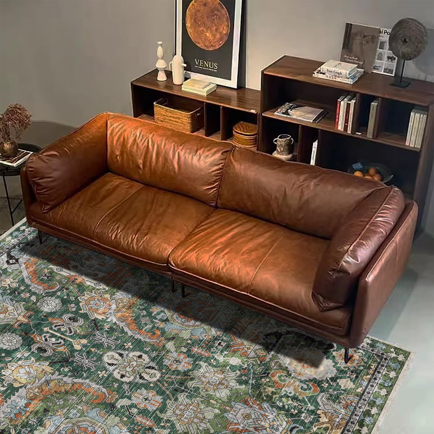 Green Vintage Tribal Washable Rug