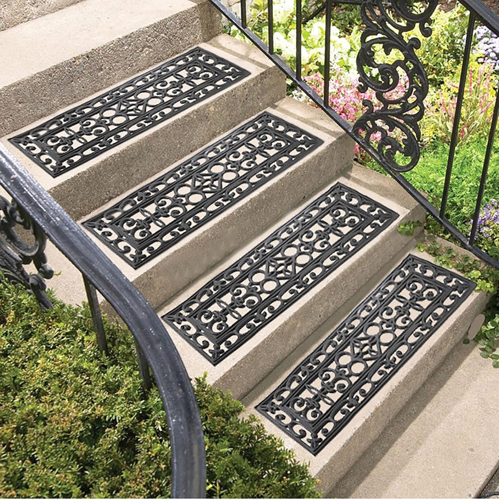 4pc Scroll Black Rubber Stair Treads