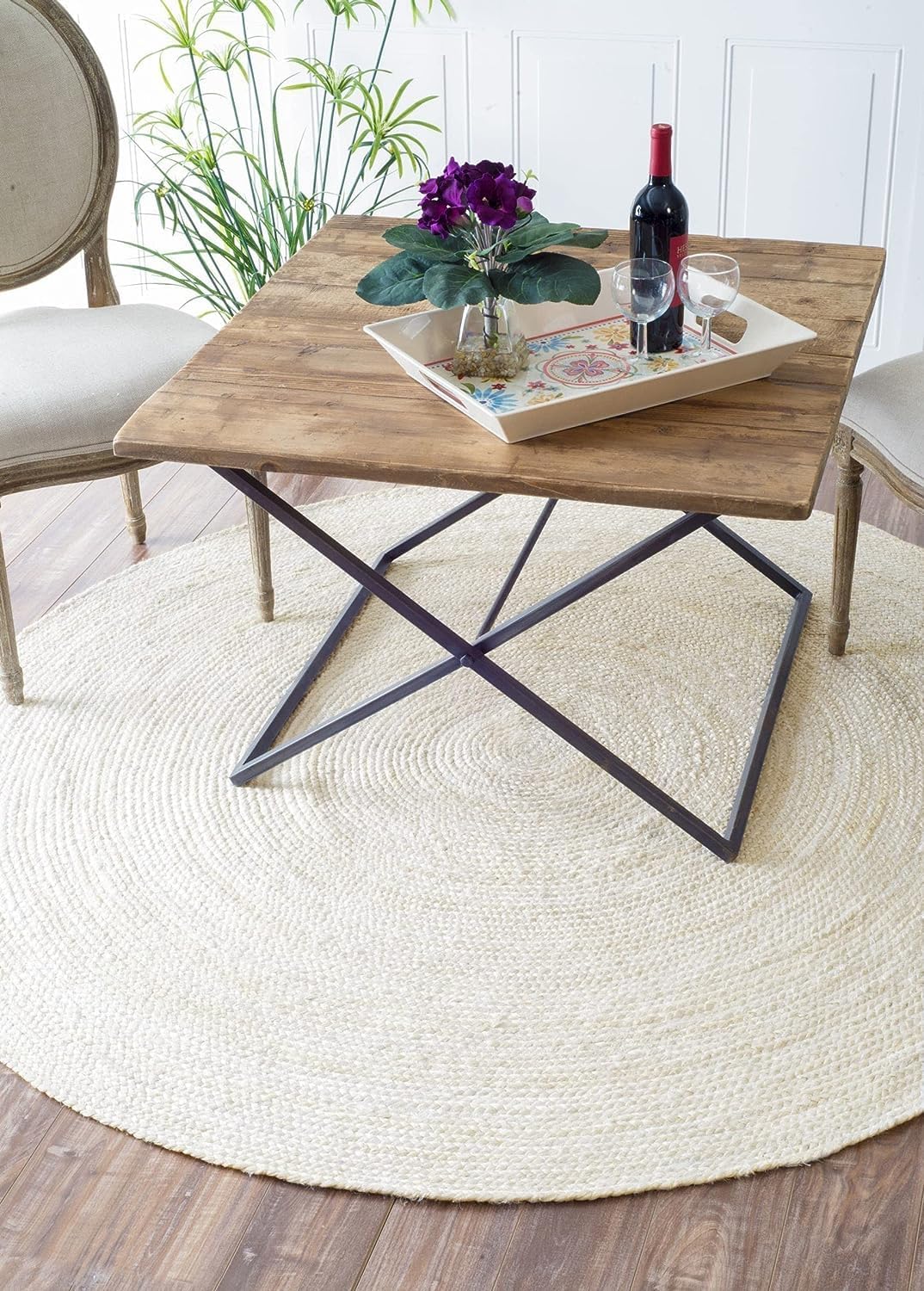 6ft Off-White Reversible Braided Jute Round Rug