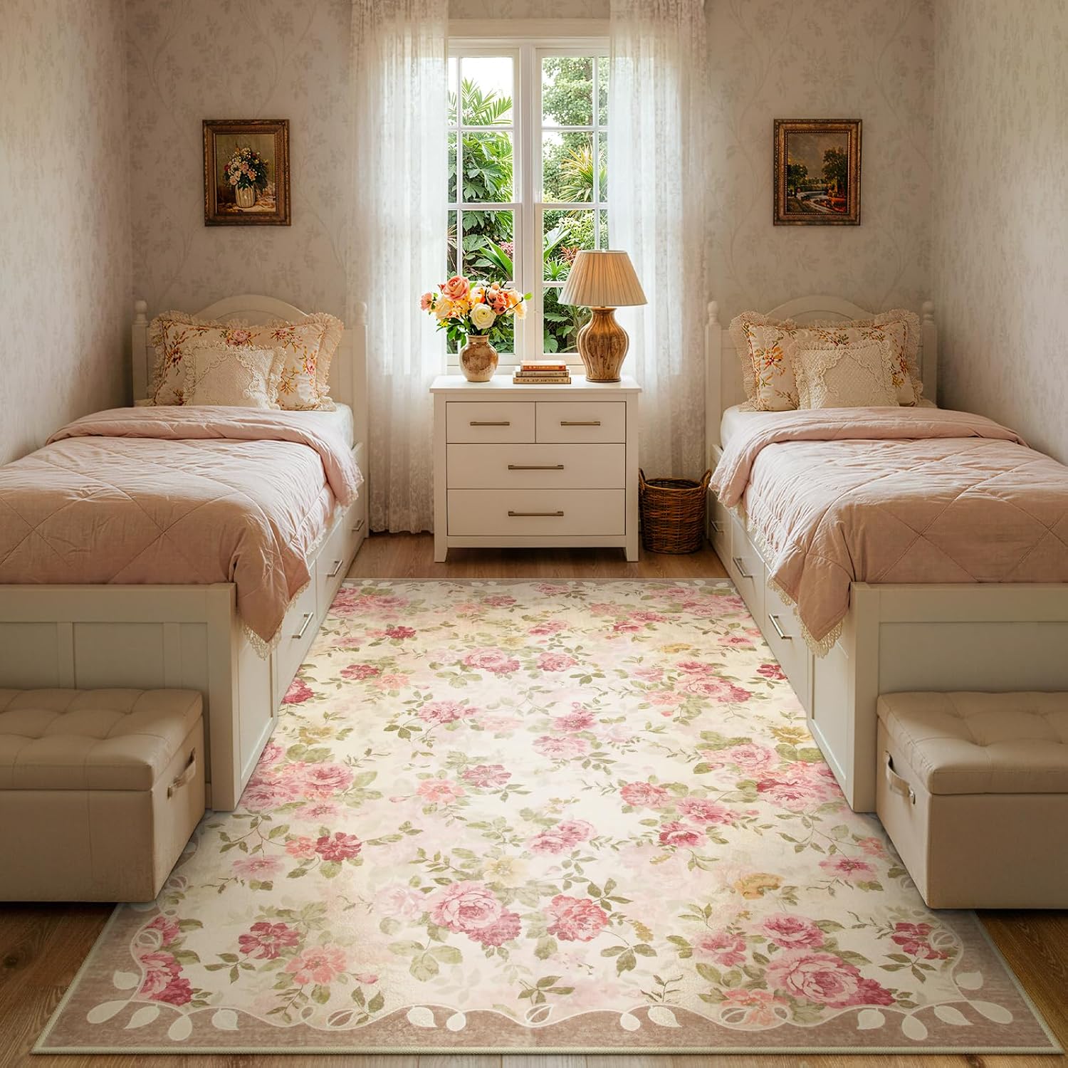 Lahome Floral Beige Area Rug