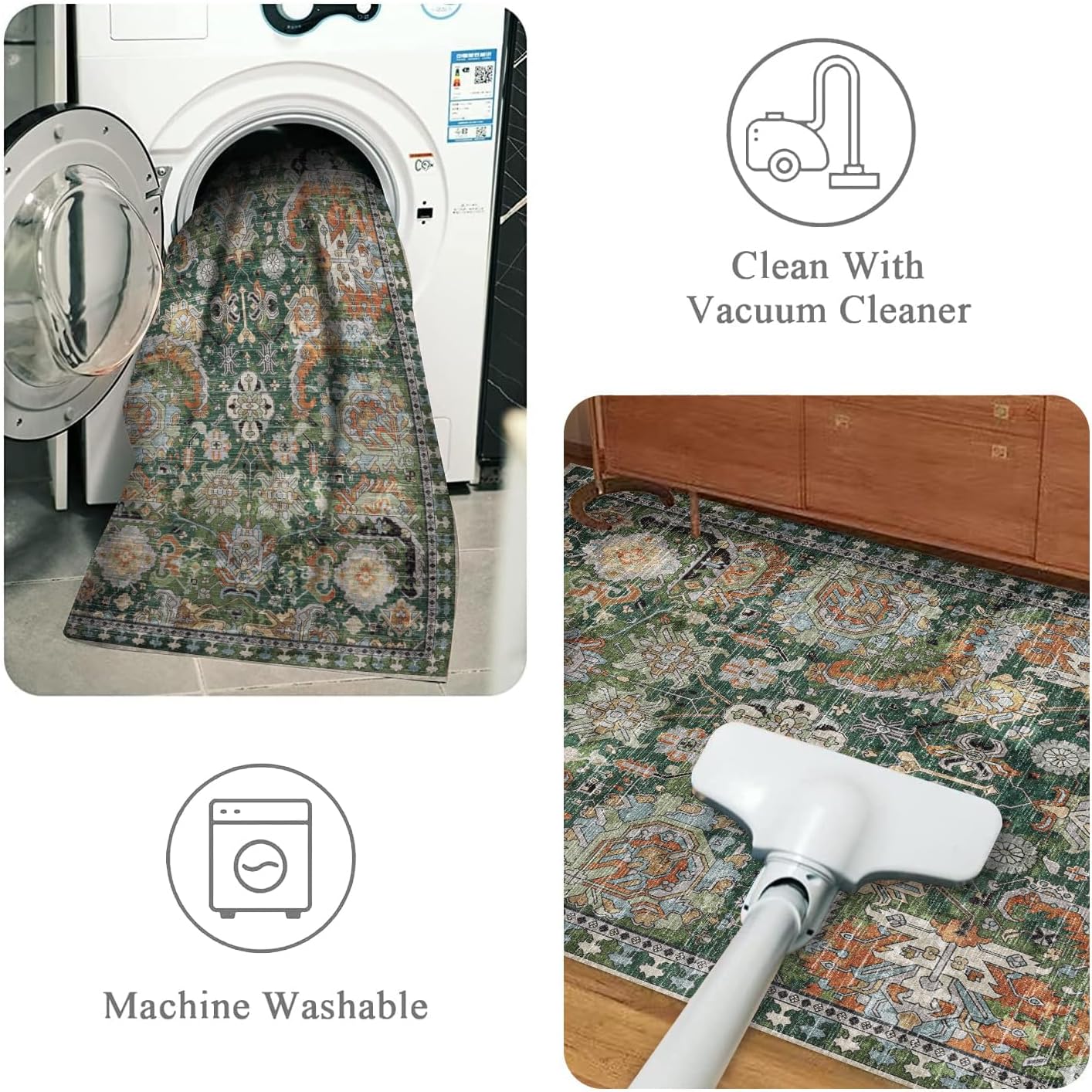 Green Vintage Tribal Washable Rug