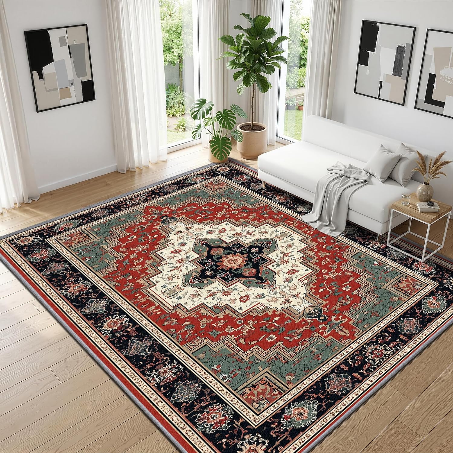 Red Green Vintage Persian Area Rug