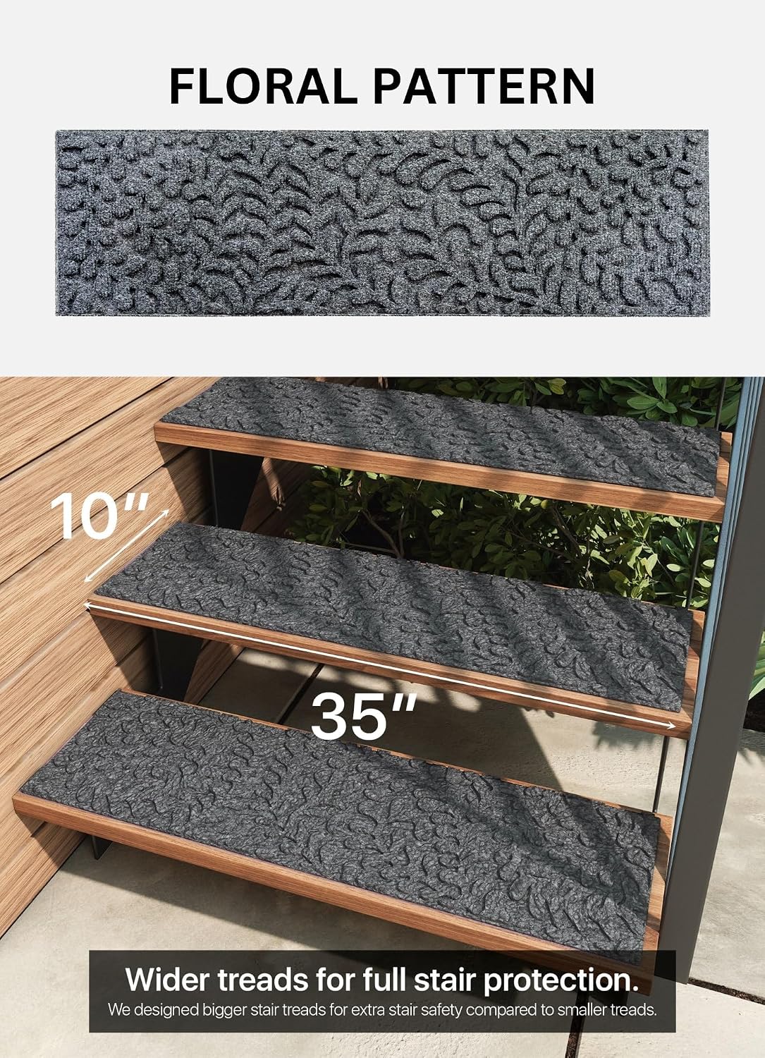 6pc FINEHOUS Floral Grey Stair Treads