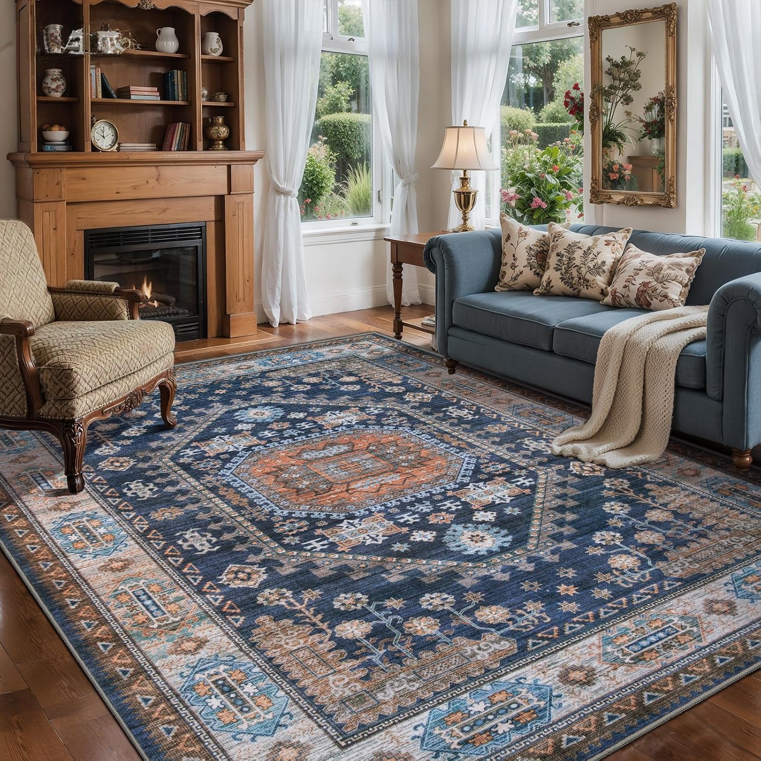 Tangsoo Blue Orange Vintage Area Rug