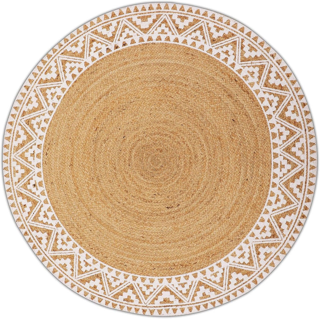 4ft White Border Braided Jute Round Rug