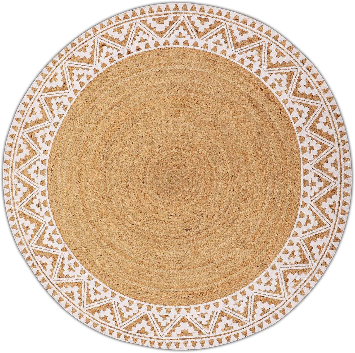 4ft White Border Braided Jute Round Rug