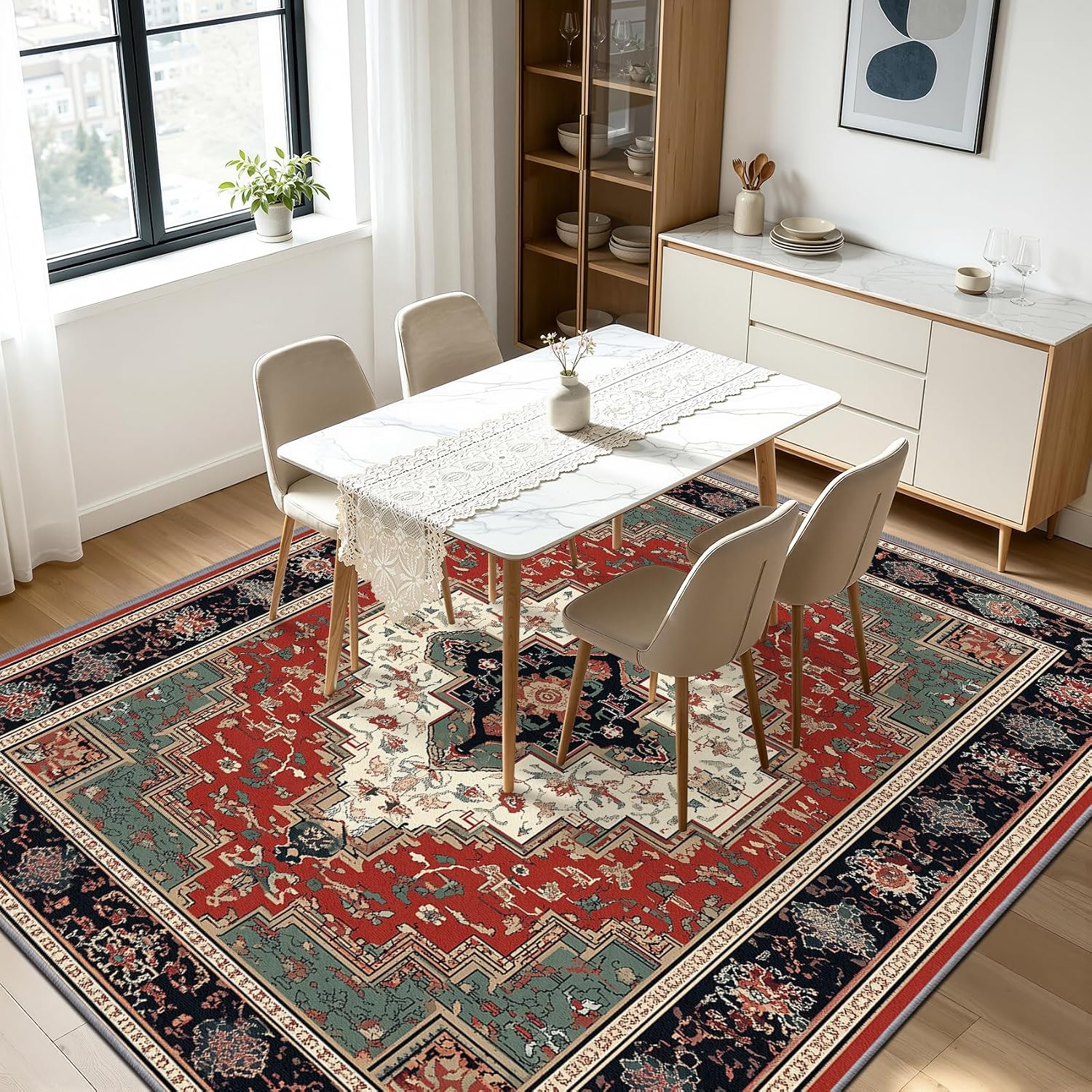 Red Green Vintage Persian Area Rug