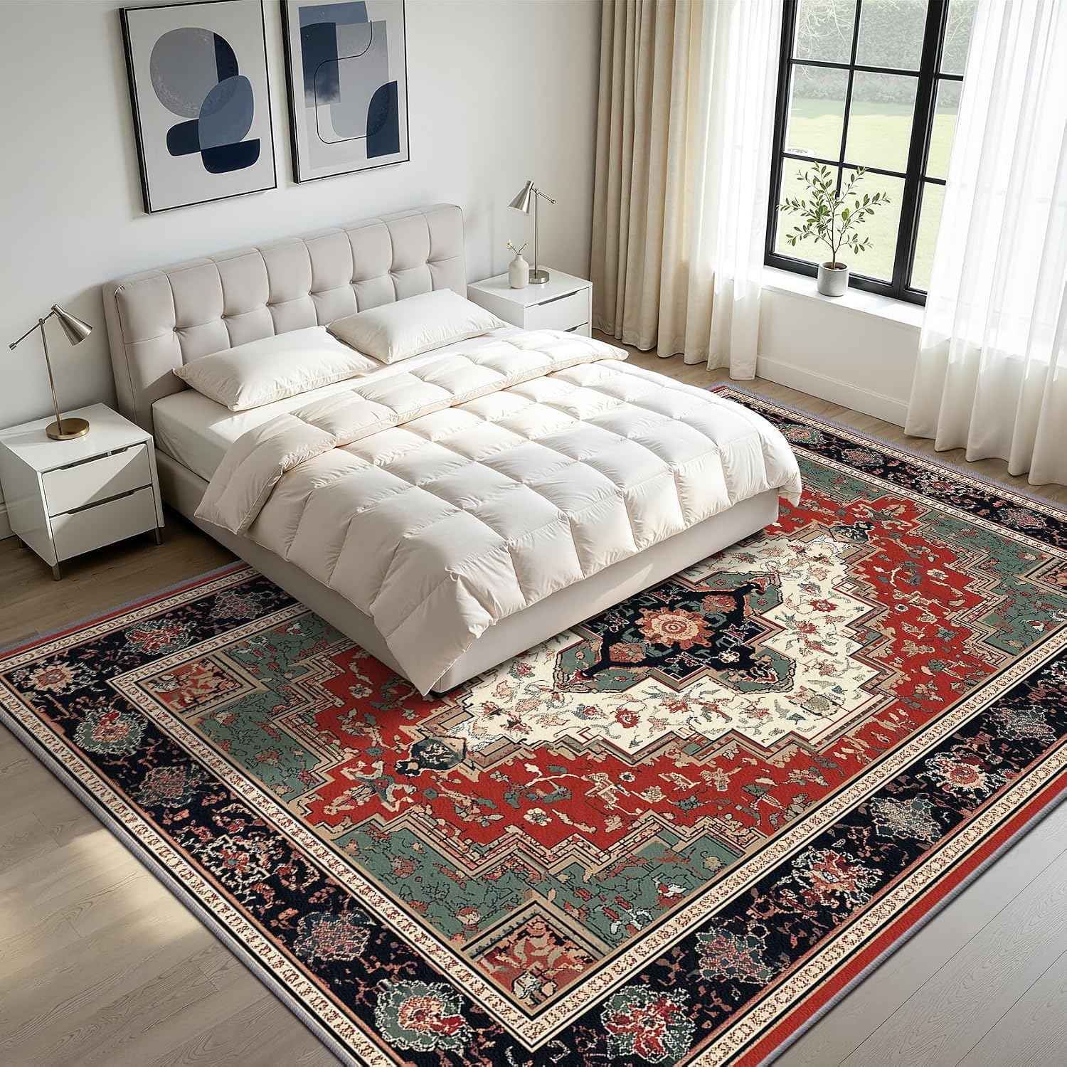 Red Green Vintage Persian Area Rug