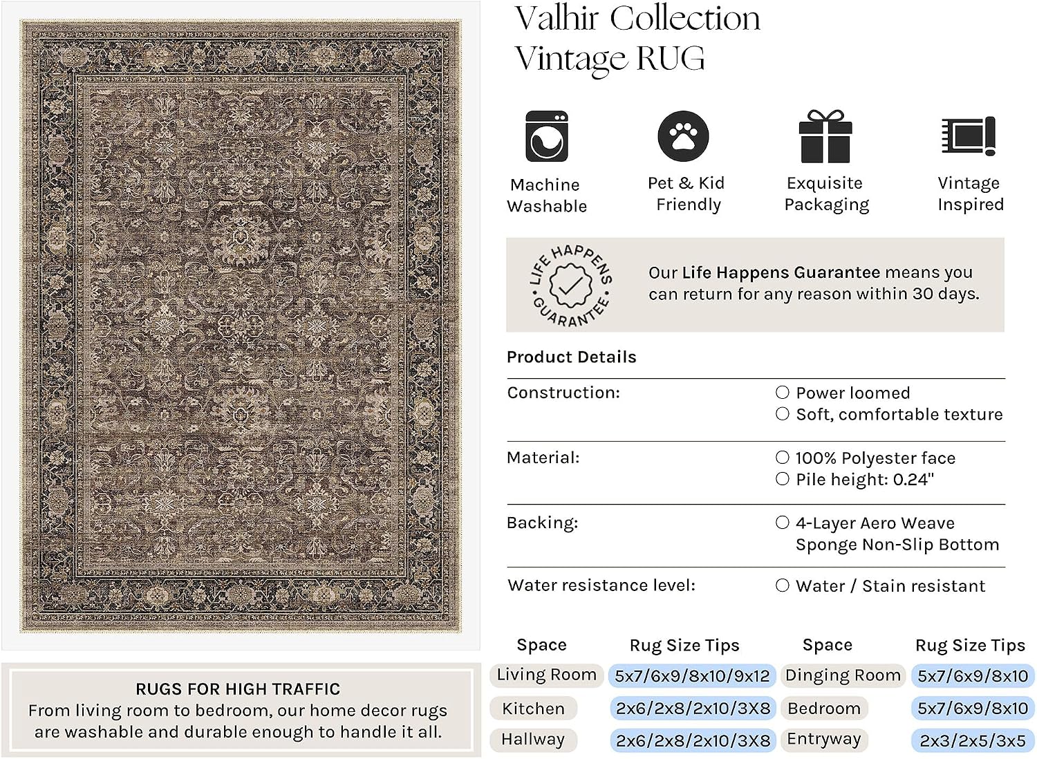 HUGEAR Brown Vintage Area Rug