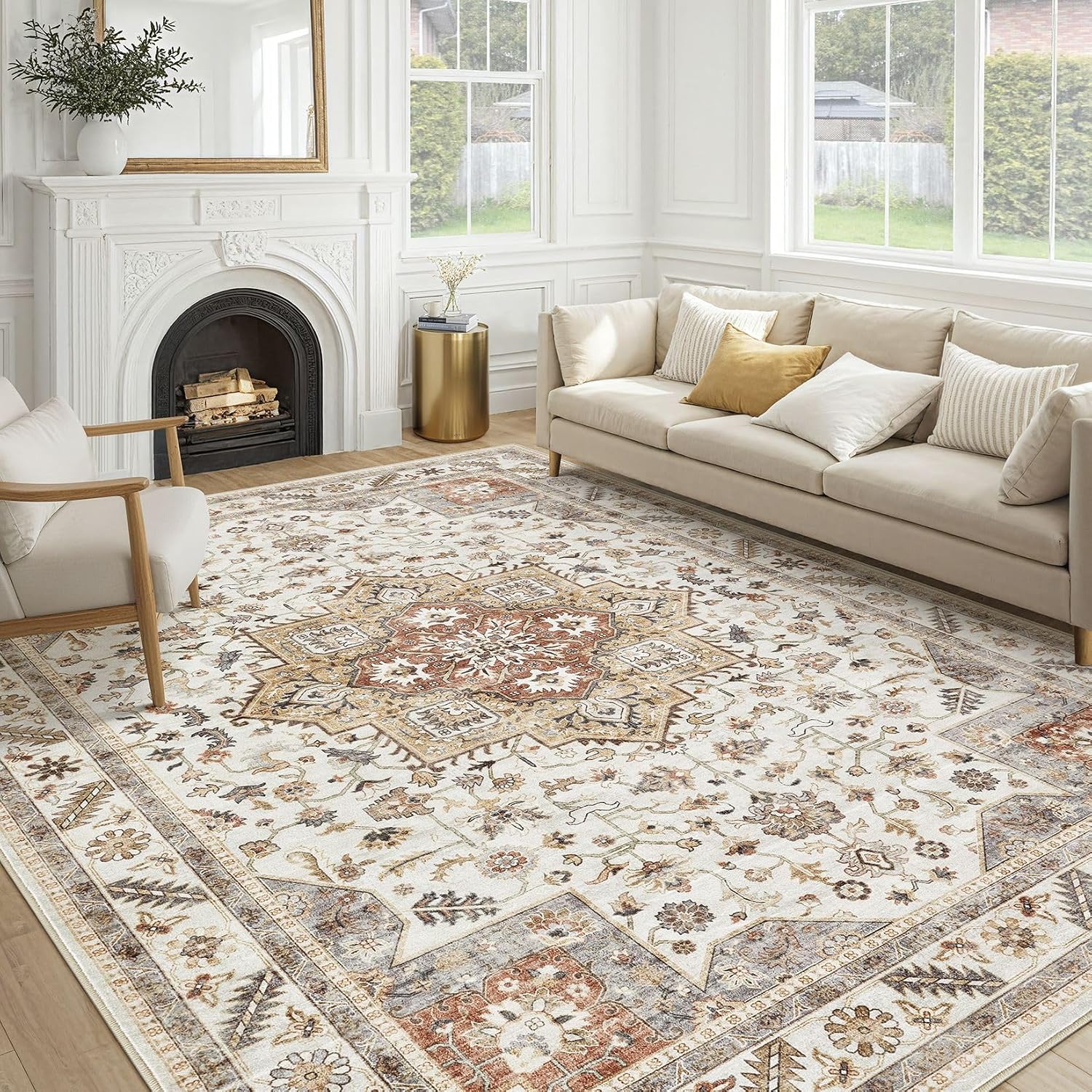Golden Taupe Vintage Oriental Area Rug