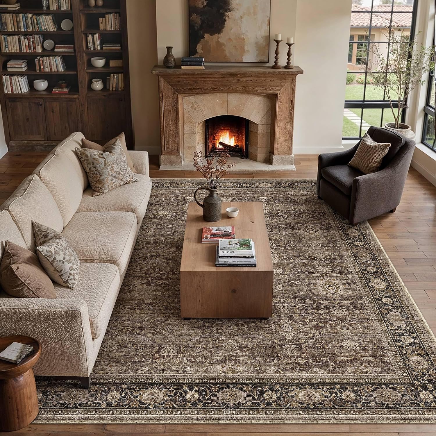 HUGEAR Brown Vintage Area Rug