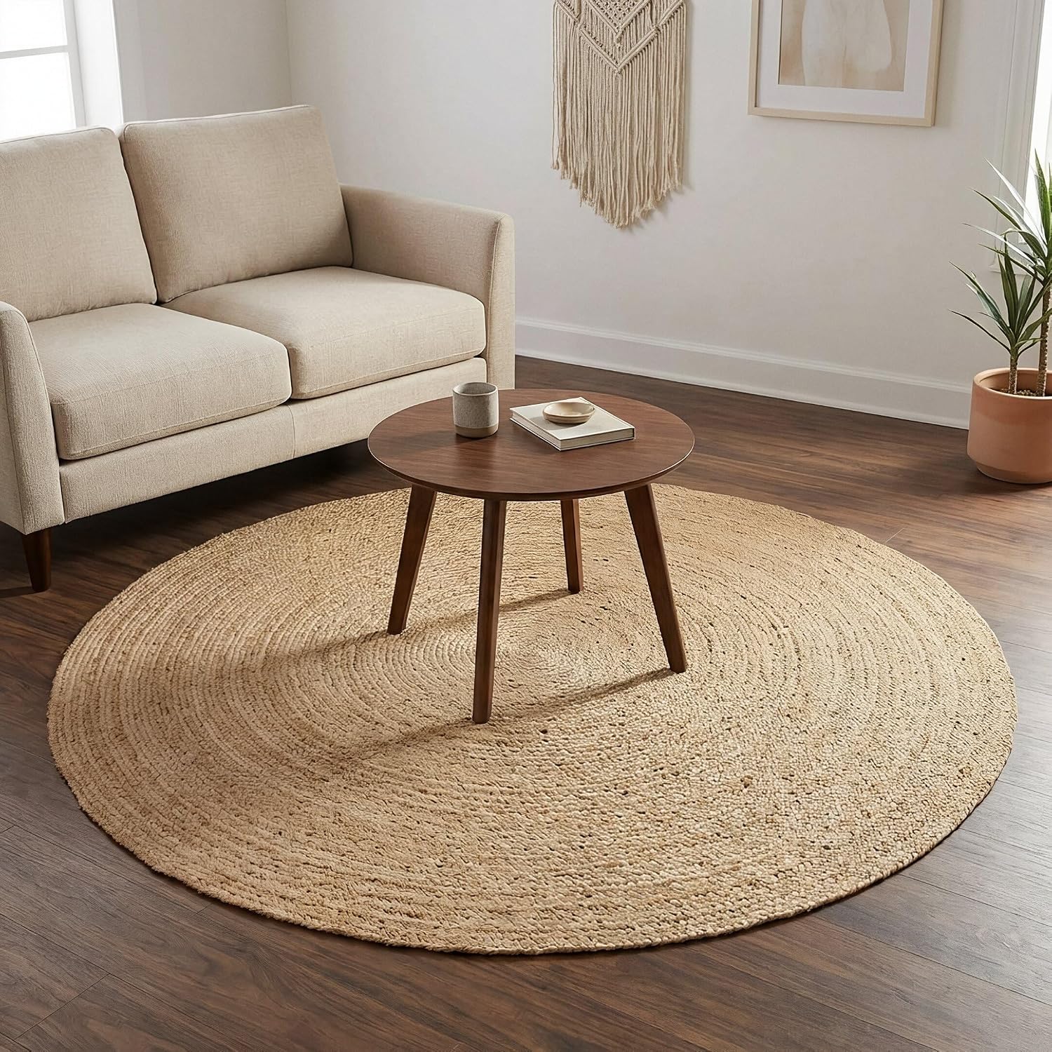 5ft Reversible Braided Natural Jute Round Rug