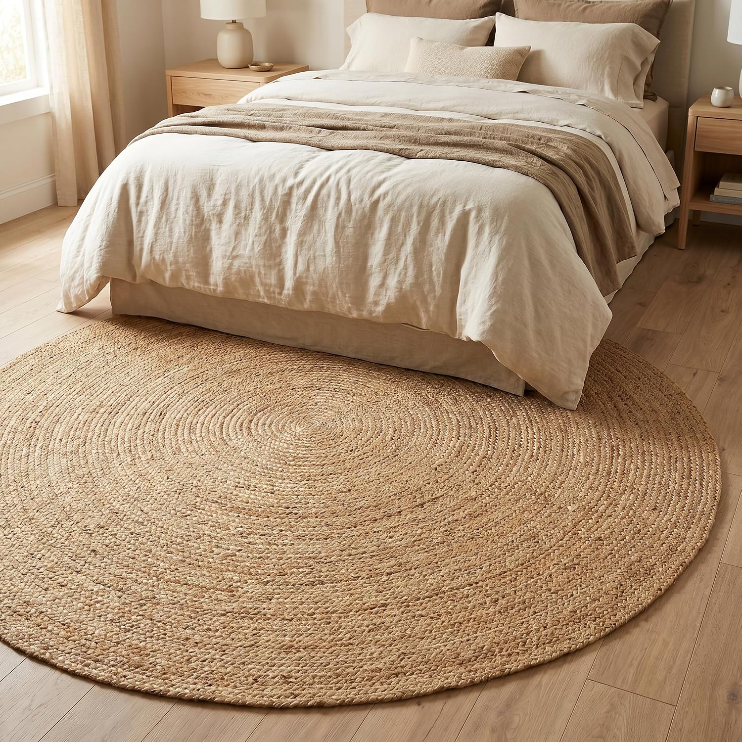 6ft Natural Braided Jute Round Rug