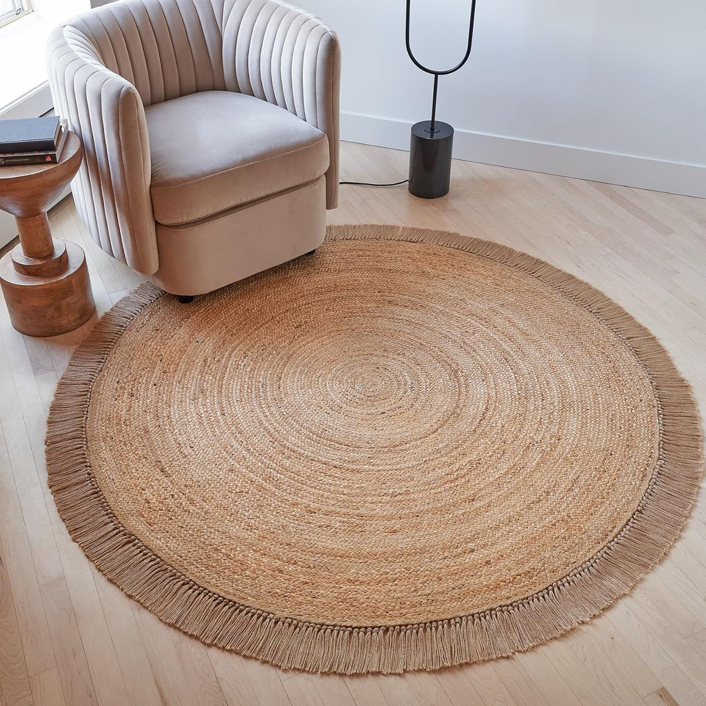 5ft Hand Woven Braided Jute Round Rug